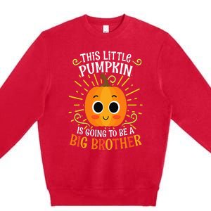 Big Brother Cute Thanksgiving Pumpkin Pregnancy Announcement Premium Crewneck Sweatshirt