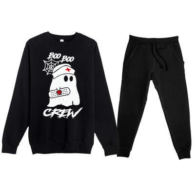 Boo Boo Crew Nurse Ghost Funny Halloween Costume Gift Premium Crewneck Sweatsuit Set