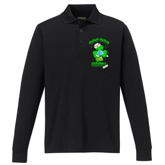 Boo Boo Crew Nurse St PatrickS Day Shamrock Face Mask Nurse Performance Long Sleeve Polo