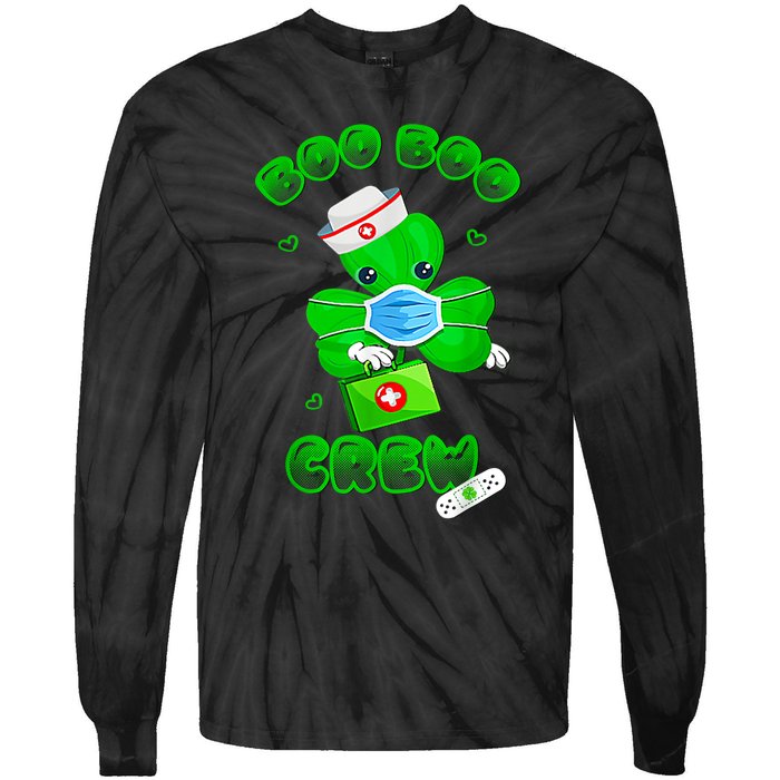 Boo Boo Crew Nurse St PatrickS Day Shamrock Face Mask Nurse Tie-Dye Long Sleeve Shirt