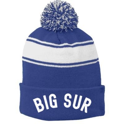 Big Bear California Lake Village Ski Snow Park Socal Camping Gift Stripe Pom Pom Beanie