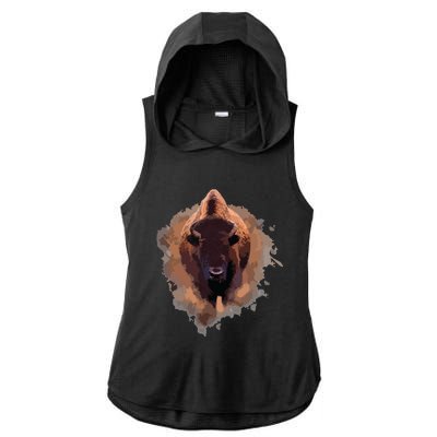 Bison Buffalo Cattle Design Illustration Gift Ladies PosiCharge Tri-Blend Wicking Draft Hoodie Tank