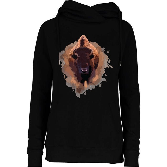 Bison Buffalo Cattle Design Illustration Gift Womens Funnel Neck Pullover Hood