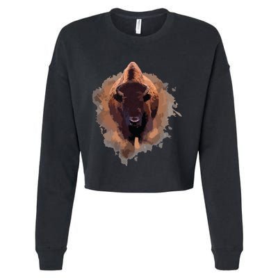 Bison Buffalo Cattle Design Illustration Gift Cropped Pullover Crew