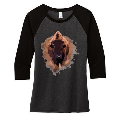 Bison Buffalo Cattle Design Illustration Gift Women's Tri-Blend 3/4-Sleeve Raglan Shirt