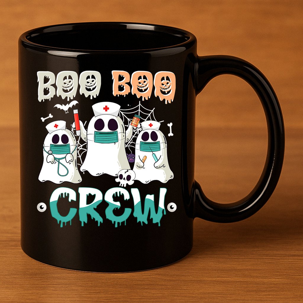 Boo Boo Crew Halloween Ghost Nursing Nurse 11oz C Handle Ceramic Mug