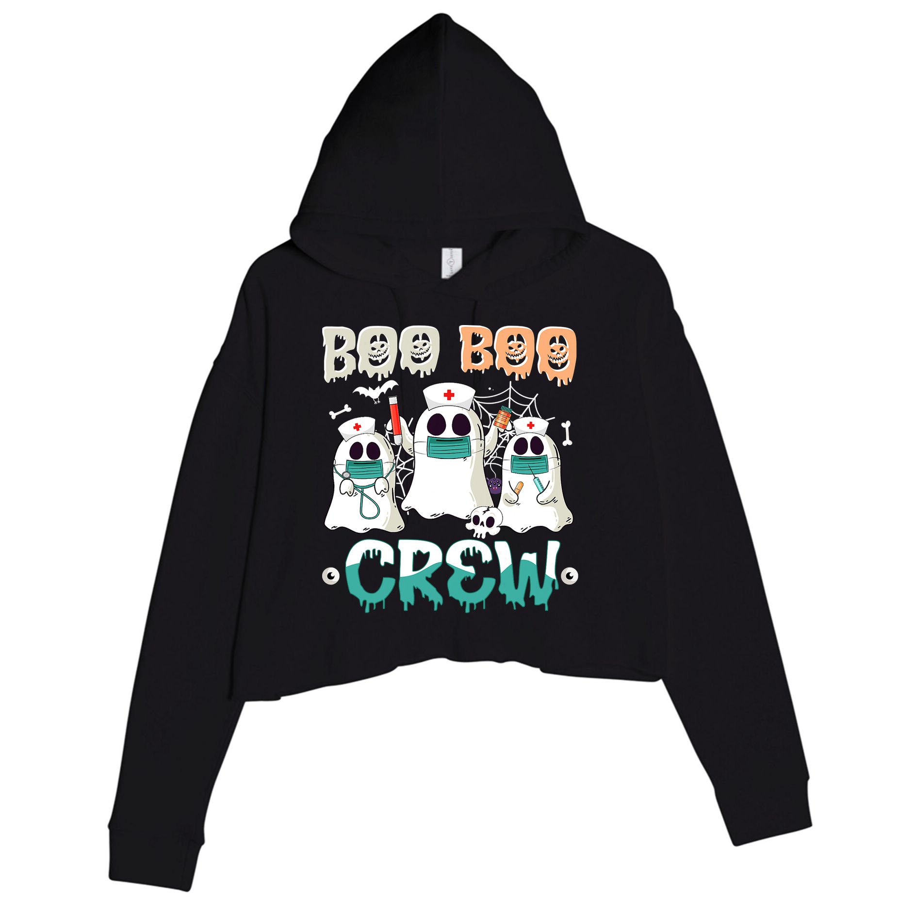 Boo Boo Crew Halloween Ghost Nursing Nurse Crop Fleece Hoodie