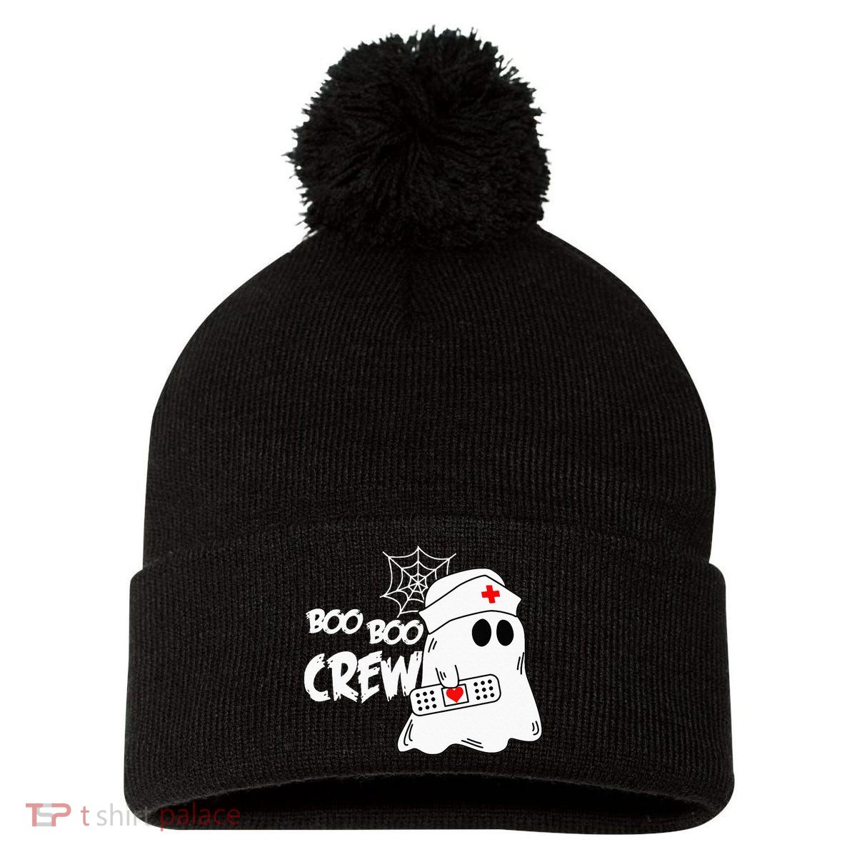 Boo Boo Crew Nurse Ghost Funny Halloween Costume Pom Pom 12in Knit Beanie