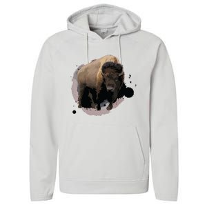 Bison Buffalo Cattle Design Illustration Gift Performance Fleece Hoodie