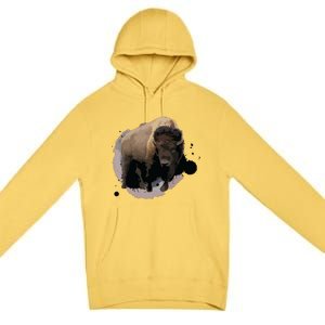 Bison Buffalo Cattle Design Illustration Gift Premium Pullover Hoodie