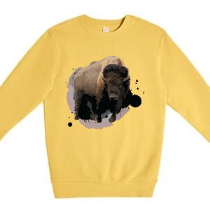 Bison Buffalo Cattle Design Illustration Gift Premium Crewneck Sweatshirt