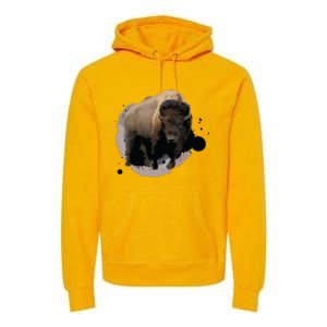 Bison Buffalo Cattle Design Illustration Gift Premium Hoodie