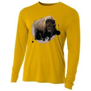 Bison Buffalo Cattle Design Illustration Gift Cooling Performance Long Sleeve Crew