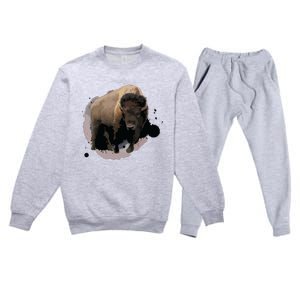 Bison Buffalo Cattle Design Illustration Gift Premium Crewneck Sweatsuit Set