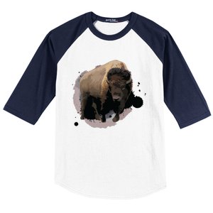 Bison Buffalo Cattle Design Illustration Gift Baseball Sleeve Shirt