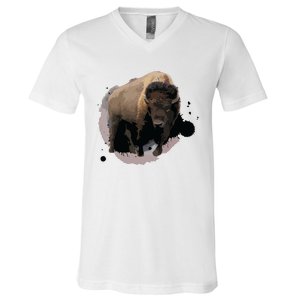 Bison Buffalo Cattle Design Illustration Gift V-Neck T-Shirt