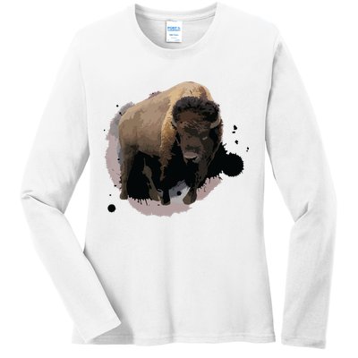 Bison Buffalo Cattle Design Illustration Gift Ladies Long Sleeve Shirt