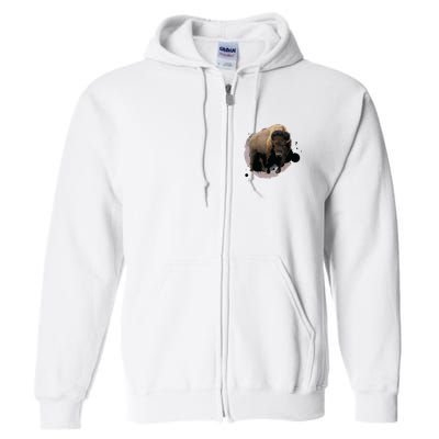 Bison Buffalo Cattle Design Illustration Gift Full Zip Hoodie