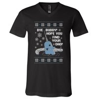 Bye Buddy Christmas , Hope You Find Your Dad Elf Narwhal V-Neck T-Shirt