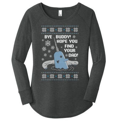 Bye Buddy Christmas , Hope You Find Your Dad Elf Narwhal Women's Perfect Tri Tunic Long Sleeve Shirt