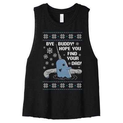 Bye Buddy Christmas , Hope You Find Your Dad Elf Narwhal Women's Racerback Cropped Tank