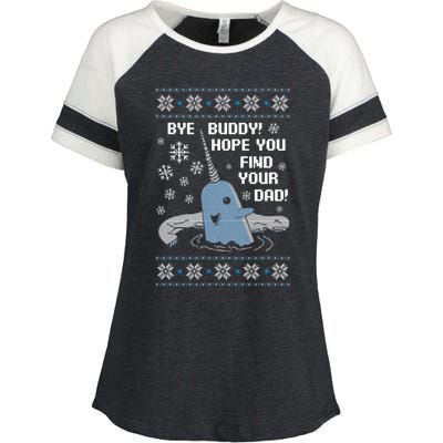 Bye Buddy Christmas , Hope You Find Your Dad Elf Narwhal Enza Ladies Jersey Colorblock Tee