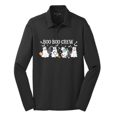 Boo Boo Crew Nurse Ghost Funny Halloween Gift Silk Touch Performance Long Sleeve Polo