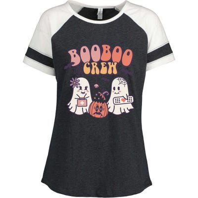 Boo Boo Crew Ghost Doctor Paramedic EMT Nurse Halloween Enza Ladies Jersey Colorblock Tee