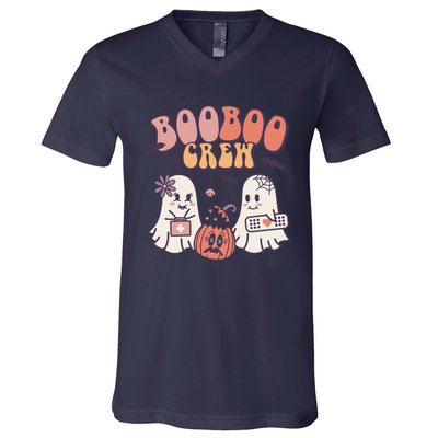 Boo Boo Crew Ghost Doctor Paramedic EMT Nurse Halloween V-Neck T-Shirt