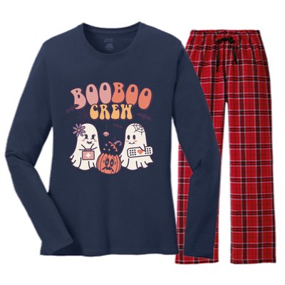 Boo Boo Crew Ghost Doctor Paramedic EMT Nurse Halloween Women's Long Sleeve Flannel Pajama Set 