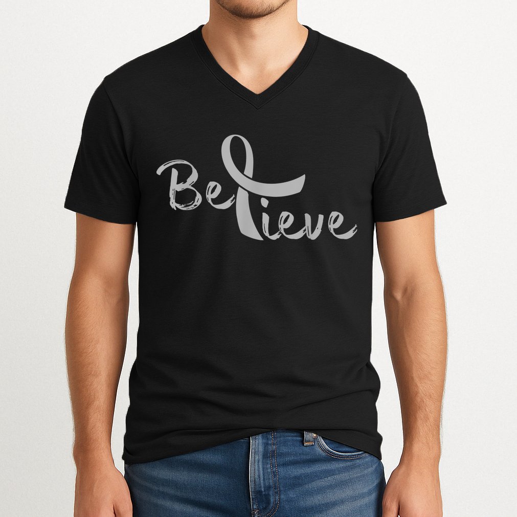 Believe Brain Cancer Brain Cancer Support V-Neck T-Shirt