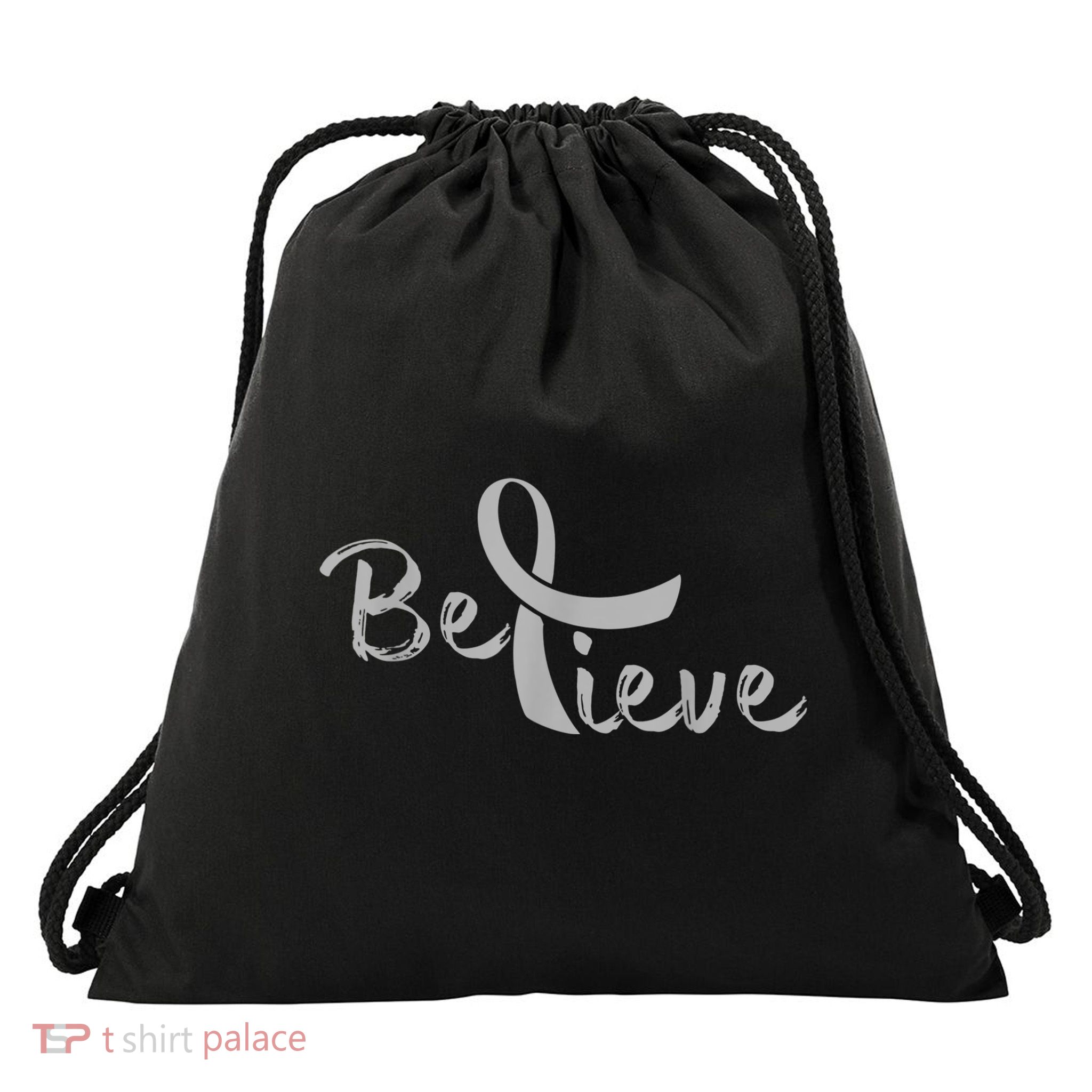 Believe Brain Cancer Brain Cancer Support Drawstring Bag
