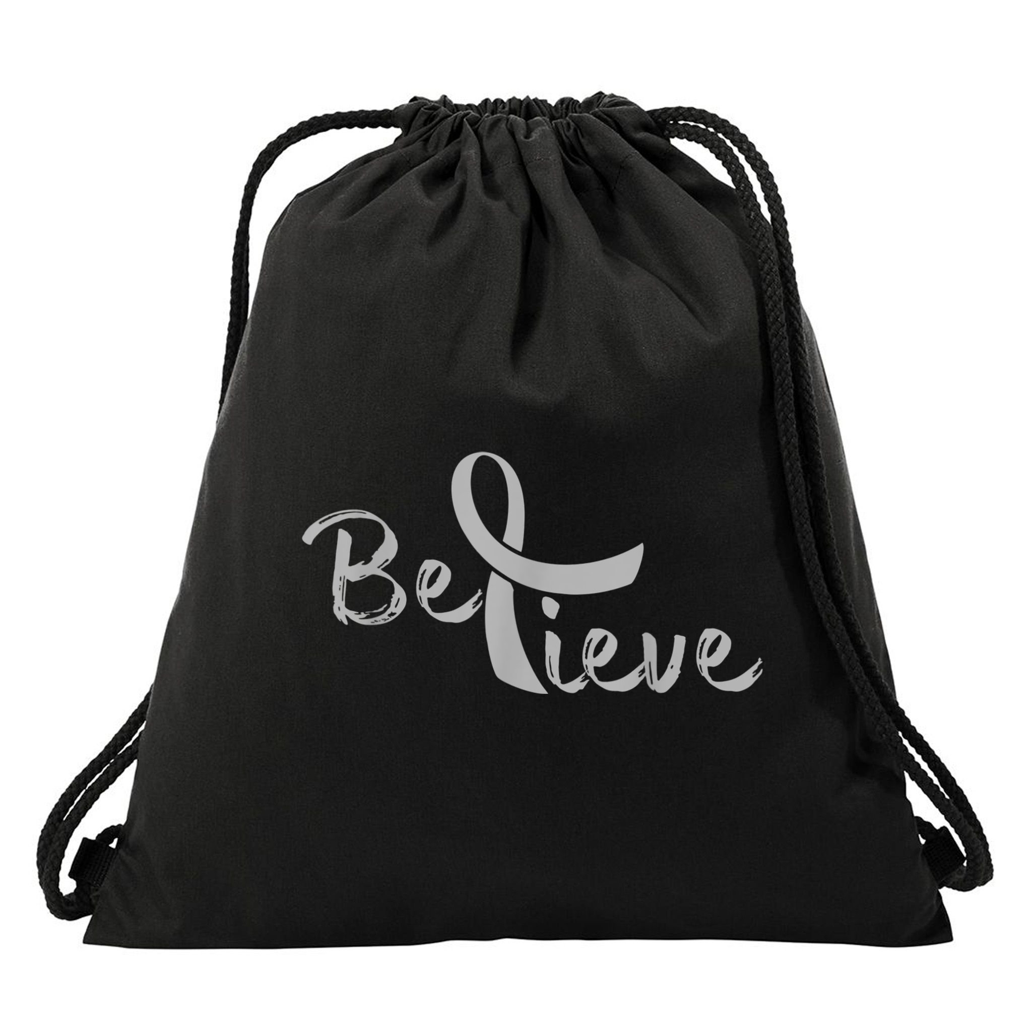 Believe Brain Cancer Brain Cancer Support Drawstring Bag