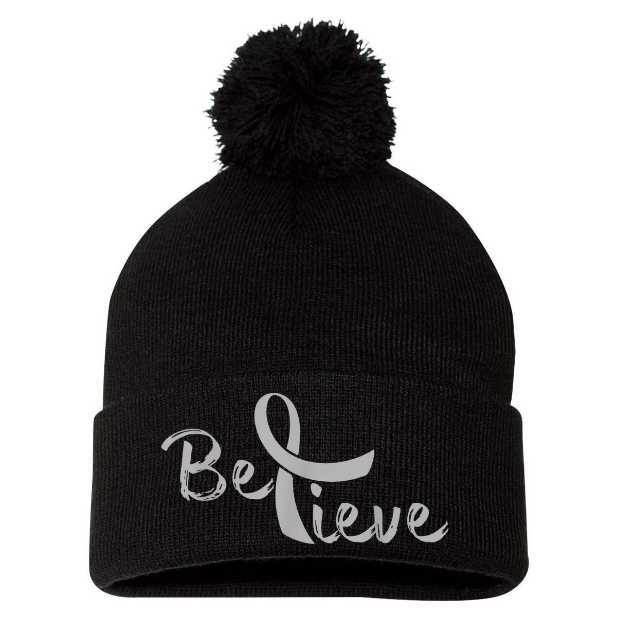 Believe Brain Cancer Brain Cancer Support Pom Pom 12in Knit Beanie
