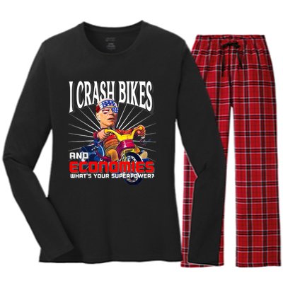 Biden Bicycle Crash Bike Wreck AntiBiden Pro Trump 2024 Women's Long Sleeve Flannel Pajama Set 