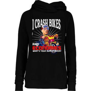 Biden Bicycle Crash Bike Wreck AntiBiden Pro Trump 2024 Womens Funnel Neck Pullover Hood