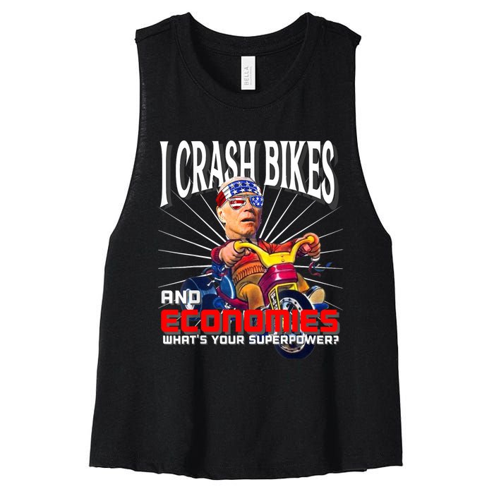 Biden Bicycle Crash Bike Wreck AntiBiden Pro Trump 2024 Women's Racerback Cropped Tank