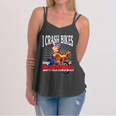 Biden Bicycle Crash Bike Wreck AntiBiden Pro Trump 2024 Women's Strappy Tank