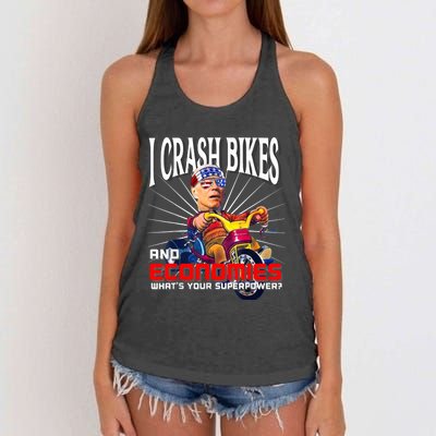 Biden Bicycle Crash Bike Wreck AntiBiden Pro Trump 2024 Women's Knotted Racerback Tank