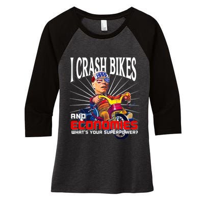 Biden Bicycle Crash Bike Wreck AntiBiden Pro Trump 2024 Women's Tri-Blend 3/4-Sleeve Raglan Shirt