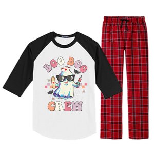 Boo Boo Crew Nurse Halloween Ghost Groovy Retro Matching Gift Raglan Sleeve Pajama Set