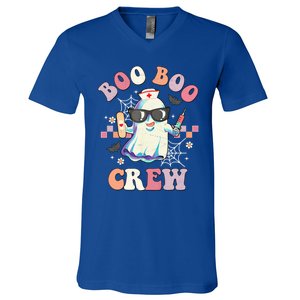 Boo Boo Crew Nurse Halloween Ghost Groovy Retro Matching Gift V-Neck T-Shirt