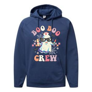 Boo Boo Crew Nurse Halloween Ghost Groovy Retro Matching Gift Performance Fleece Hoodie