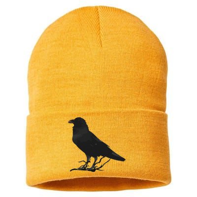 Beautiful Black Crow Raven Bird Silhouette Sustainable Knit Beanie