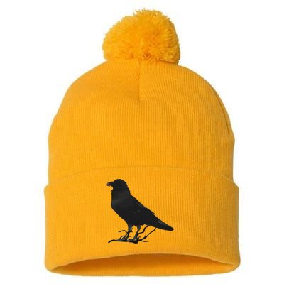 Beautiful Black Crow Raven Bird Silhouette Pom Pom 12in Knit Beanie