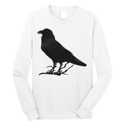 Beautiful Black Crow Raven Bird Silhouette Long Sleeve Shirt