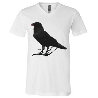 Beautiful Black Crow Raven Bird Silhouette V-Neck T-Shirt