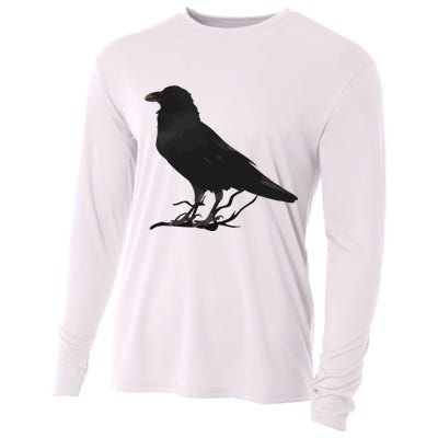 Beautiful Black Crow Raven Bird Silhouette Cooling Performance Long Sleeve Crew