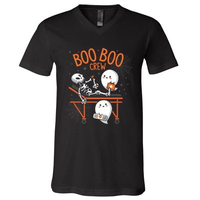 Boo Boo Crew Ghost Doctor Paramedic EMT Nurse Halloween V-Neck T-Shirt