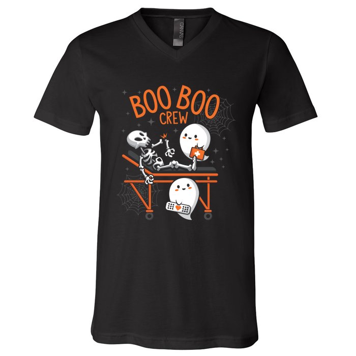 Boo Boo Crew Ghost Doctor Paramedic EMT Nurse Halloween V-Neck T-Shirt